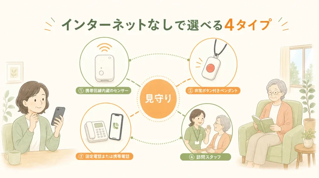 インターネットなしで選べる見守りサービスの4タイプ